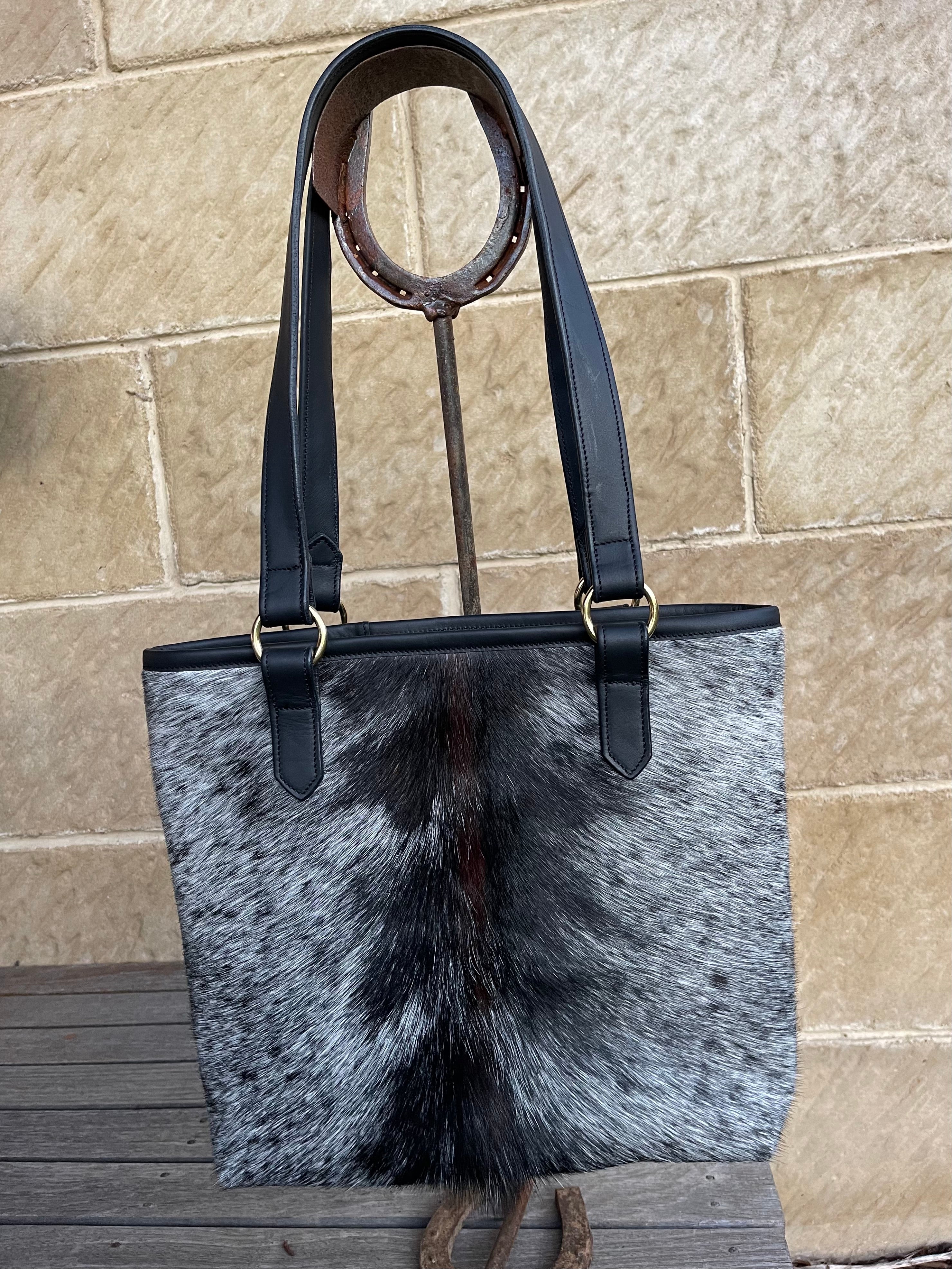 TOTE -  Black and White Cowhide