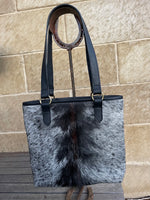 Load image into Gallery viewer, Black and White Cowhide Tote
