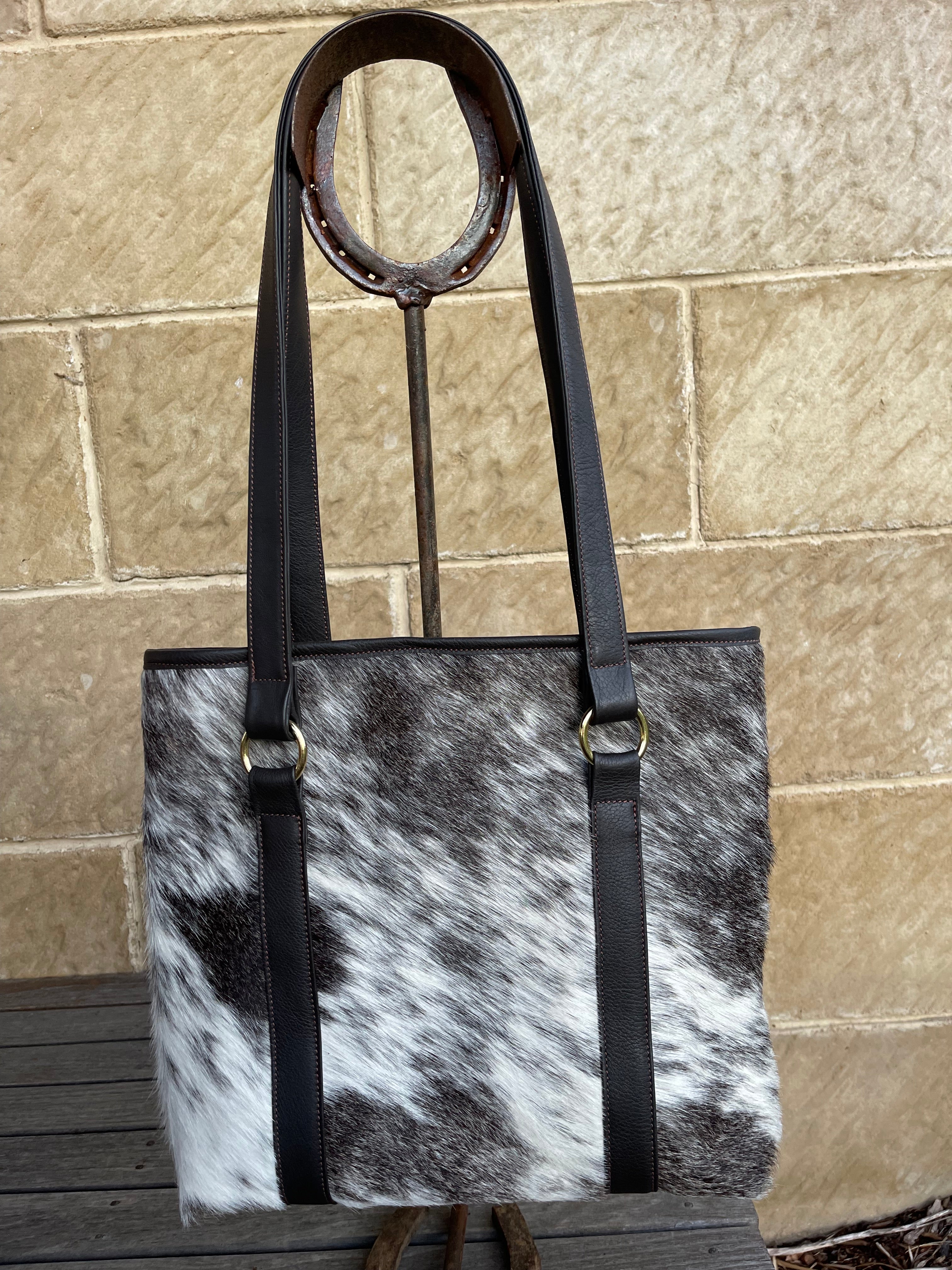 TOTE - Grey/Brown and White Cowhide
