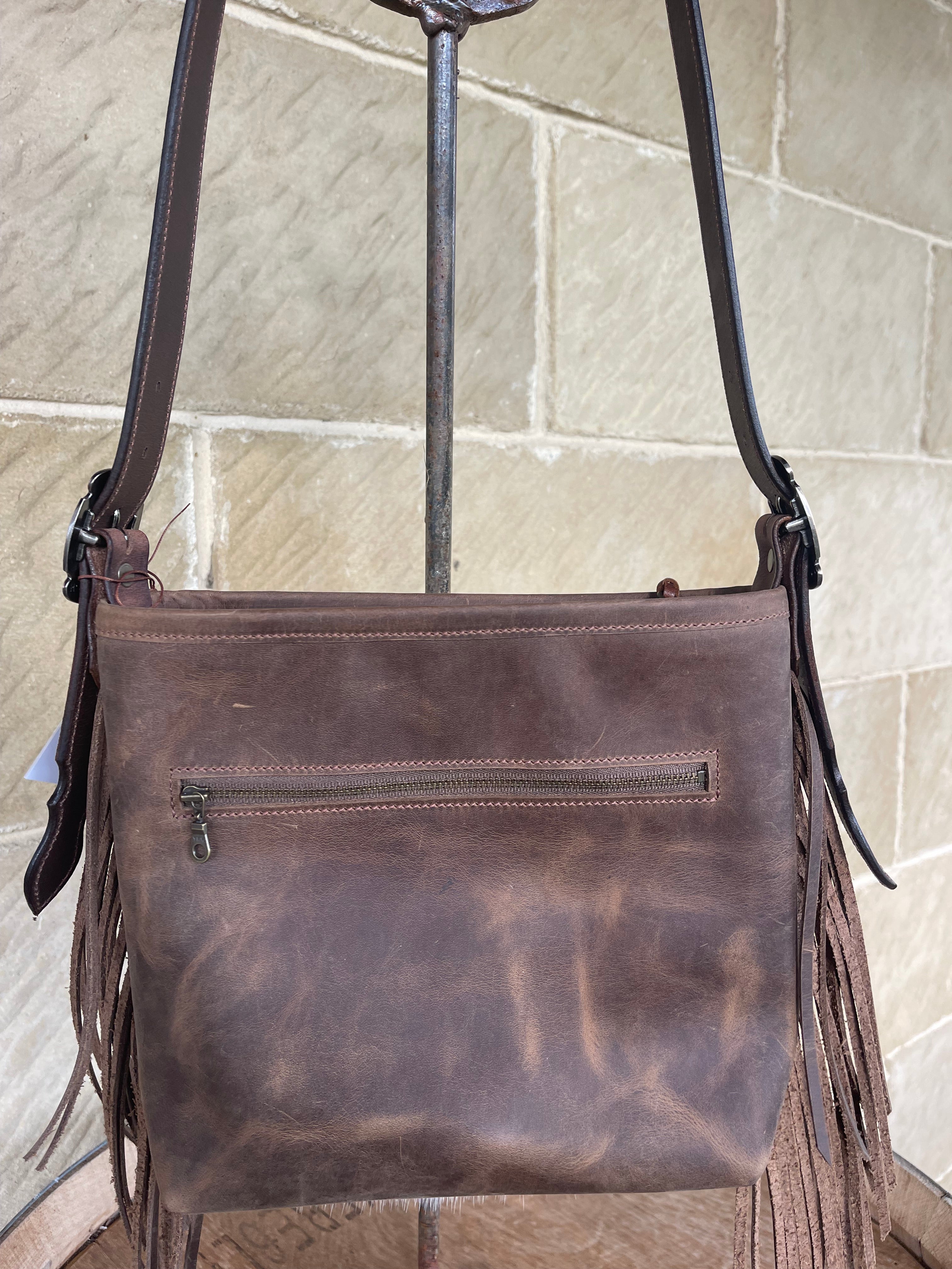 RUSTIC BLOOM CROSSBODY FRINGE BAG - Cowhide & Scrolls