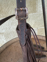 Load image into Gallery viewer, RUSTIC BLOOM CROSSBODY FRINGE BAG with unique floral carving
