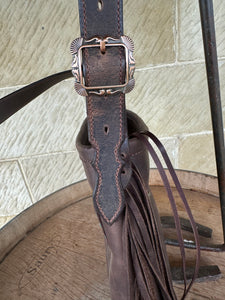RUSTIC BLOOM CROSSBODY FRINGE BAG with unique floral carving