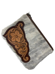Cowhide Clutch with floral carving #91
