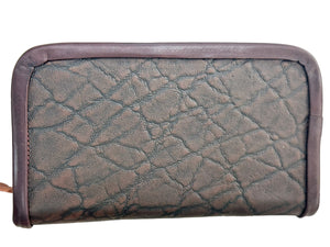 Wallet - Double Zipper with Floral Carving & Cowhide Inlay