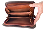 Load image into Gallery viewer, Wallet - Double Zipper with Floral Carving &amp; Cowhide Inlay

