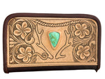 Load image into Gallery viewer, Wallet - Double Zipper with Turquoise Inlay
