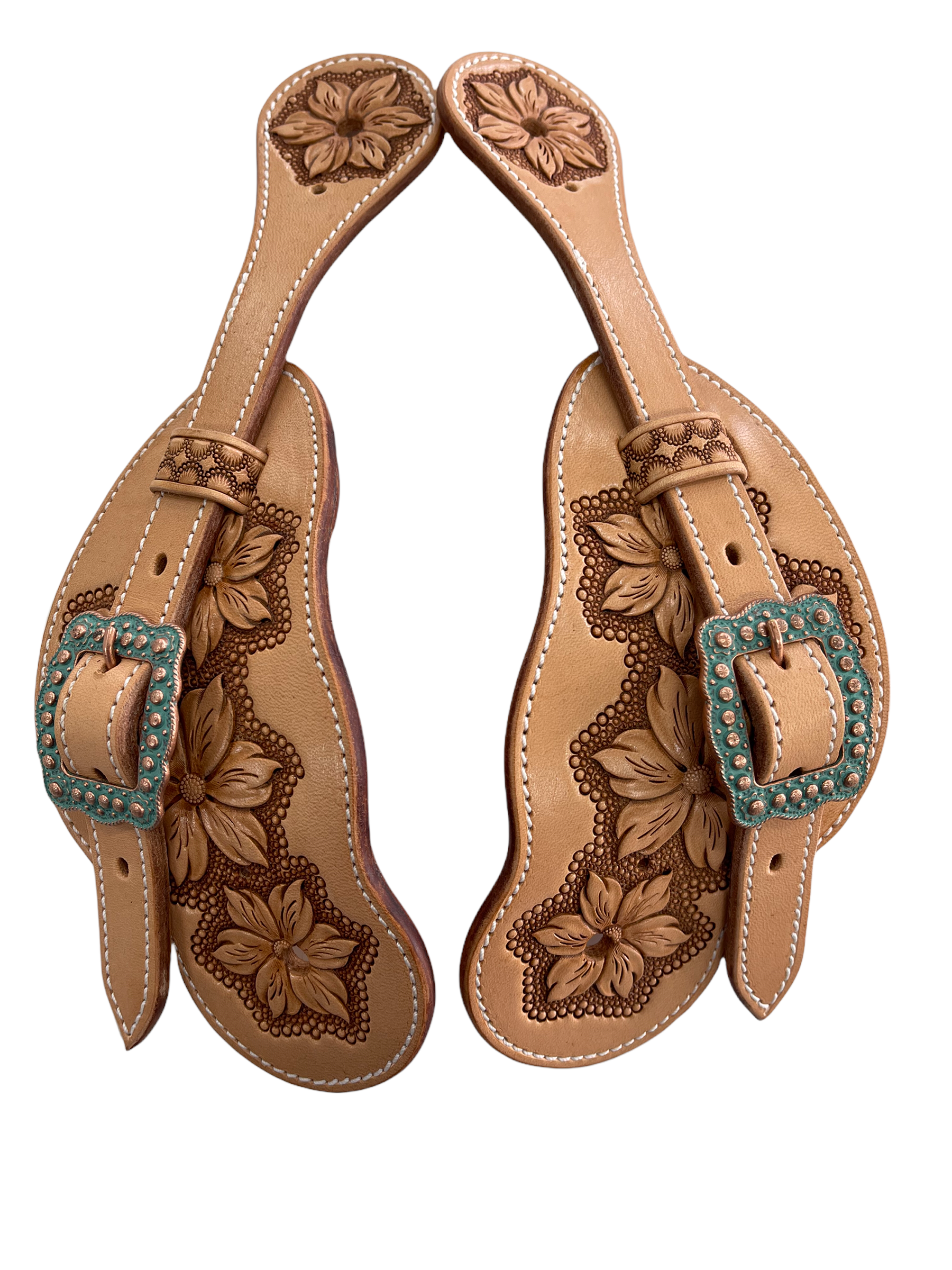 Buckaroo Style Floral Carved Spur Straps #5